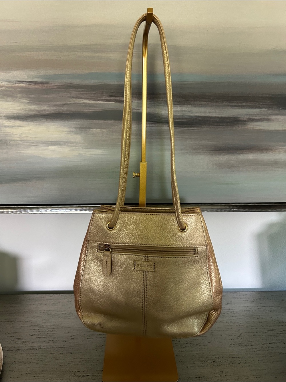 Fossil Metallic Gold Leather Shoulder Bag 10x8